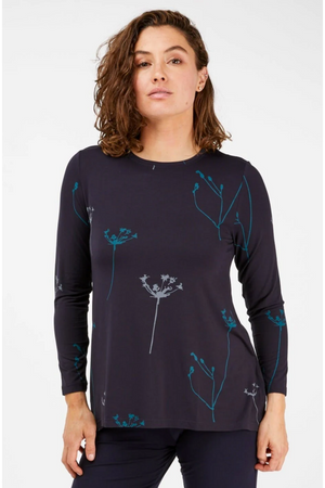 Tani High round neckline with long sleeve Swing Top in Dandelion Print