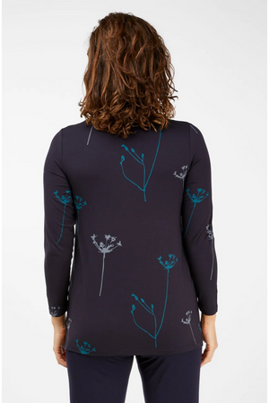 Tani High round neckline with long sleeve Swing Top in Dandelion Print