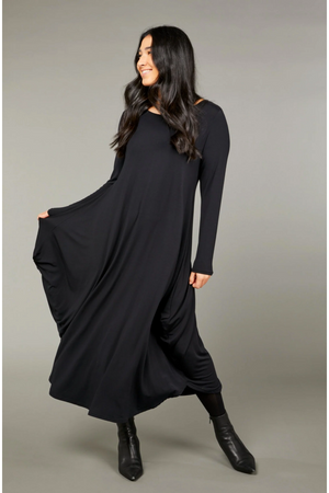 Tani Long Sleeve Tri Dress in Black