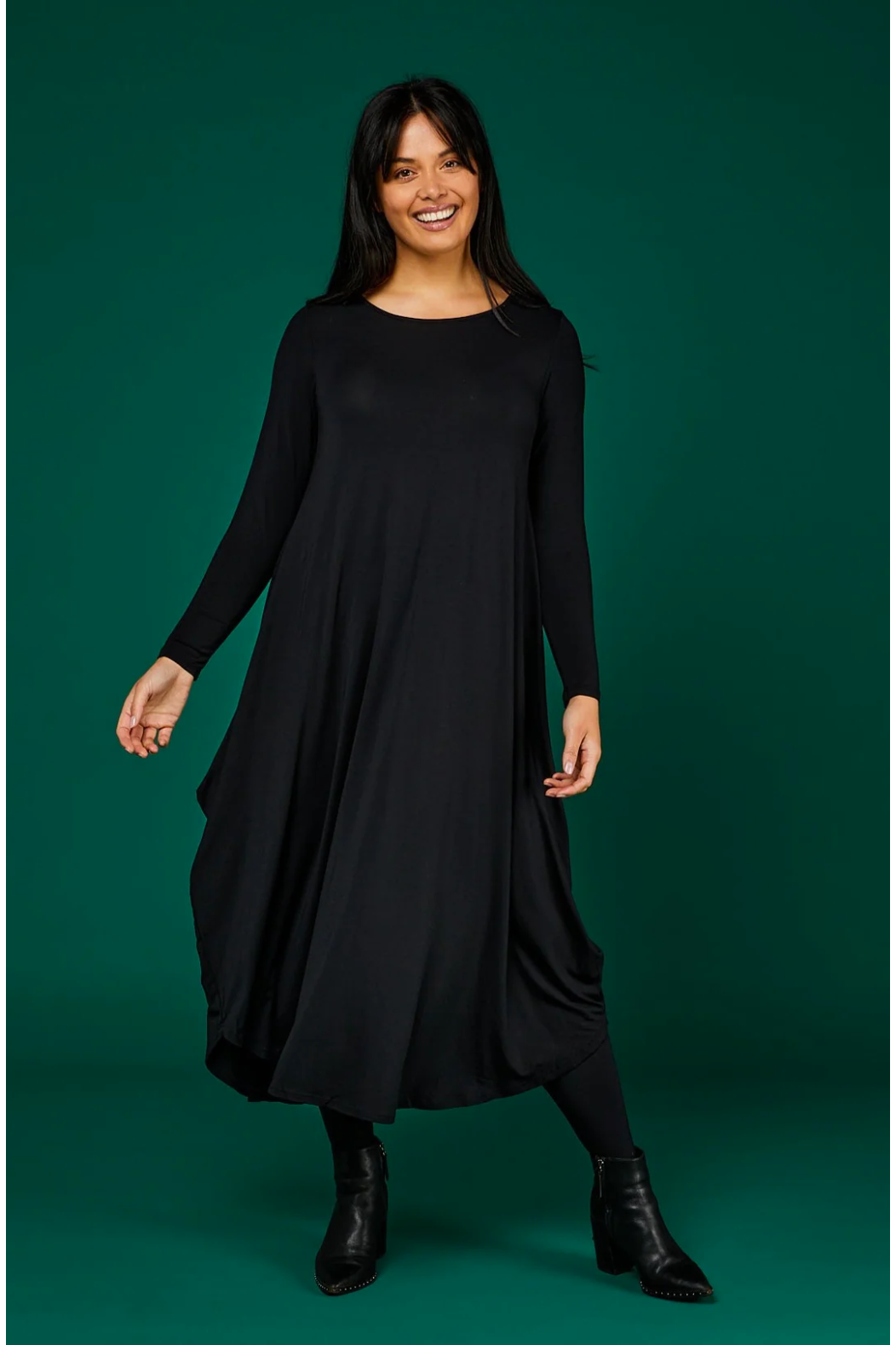 Tani Long Sleeve Tri Dress in Black