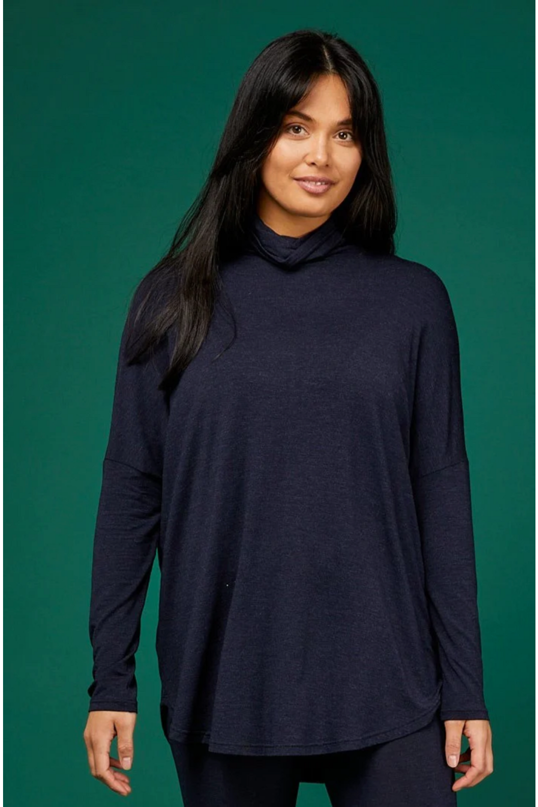 Tani Long Swing Turtle Neck Top in Midnight Marle