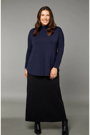 Tani Long Swing Turtle Neck Top in Midnight Marle
