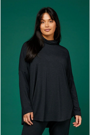 Tani Long Swing Turtle Neck Top in Graphite Marle