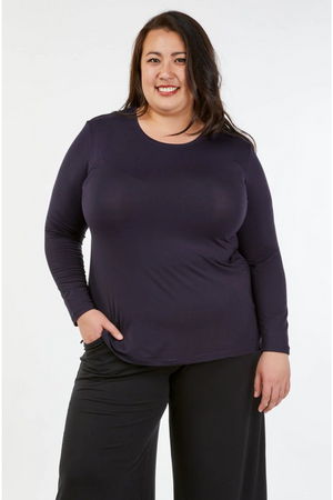 Tani High round neckline with long sleeve Swing Top in plain colours