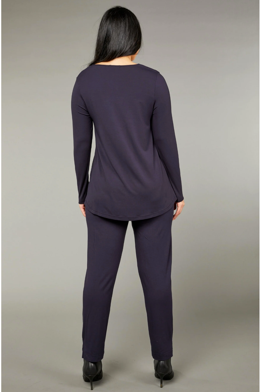 Tani High round neckline with long sleeve Swing Top in plain colours