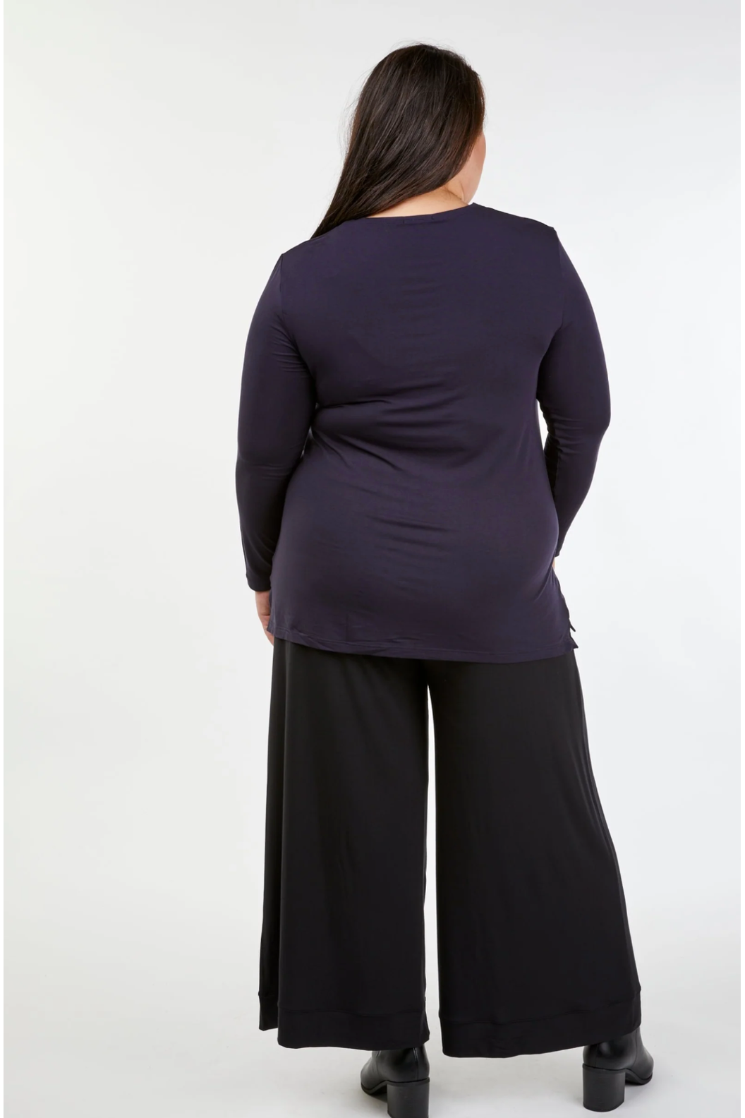 Tani High round neckline with long sleeve Swing Top in plain colours