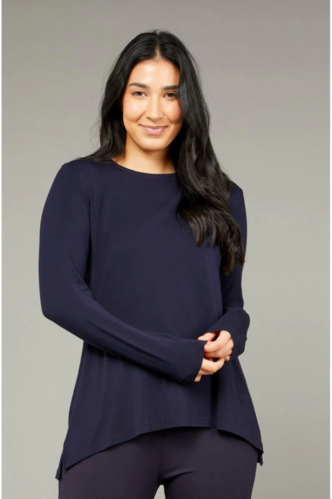 Tani High round neckline with long sleeve Swing Top in plain colours