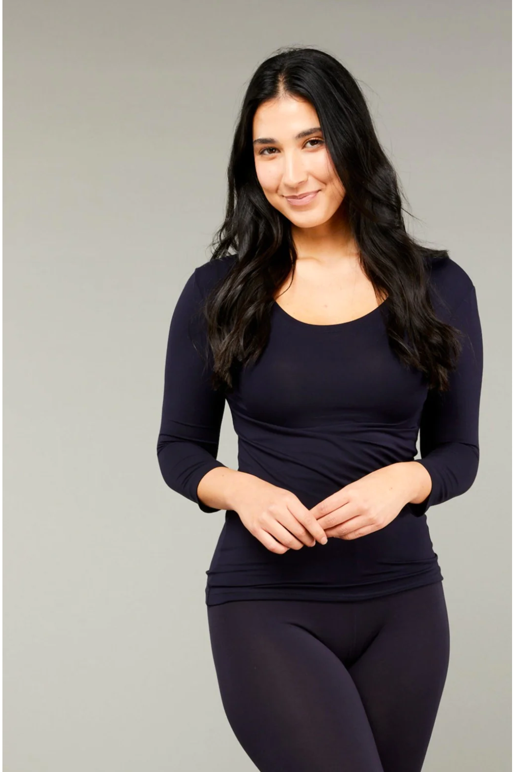 Tani Scoop neck Fitted Tee Top with 3/4 sleeves in plain colours