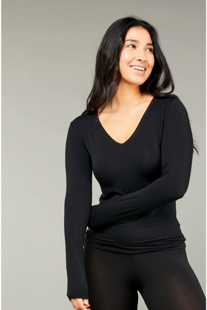Tani V neck Long sleeve fitted Tee Top in Plain Colours