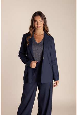 Two T's Single Breasted Linen Blazer in Navy