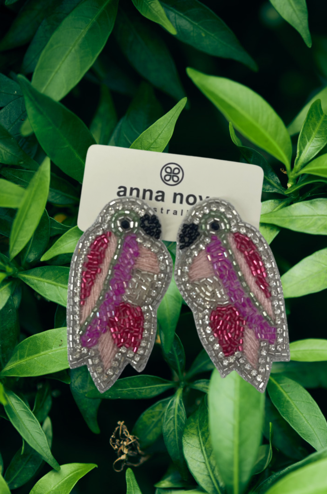 Anna Nova Australia Hand Beaded Earrings in Silver Parrot