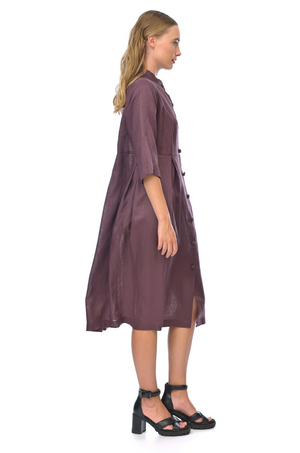 Megan Salmon Linen Monastic Dress in Raisin