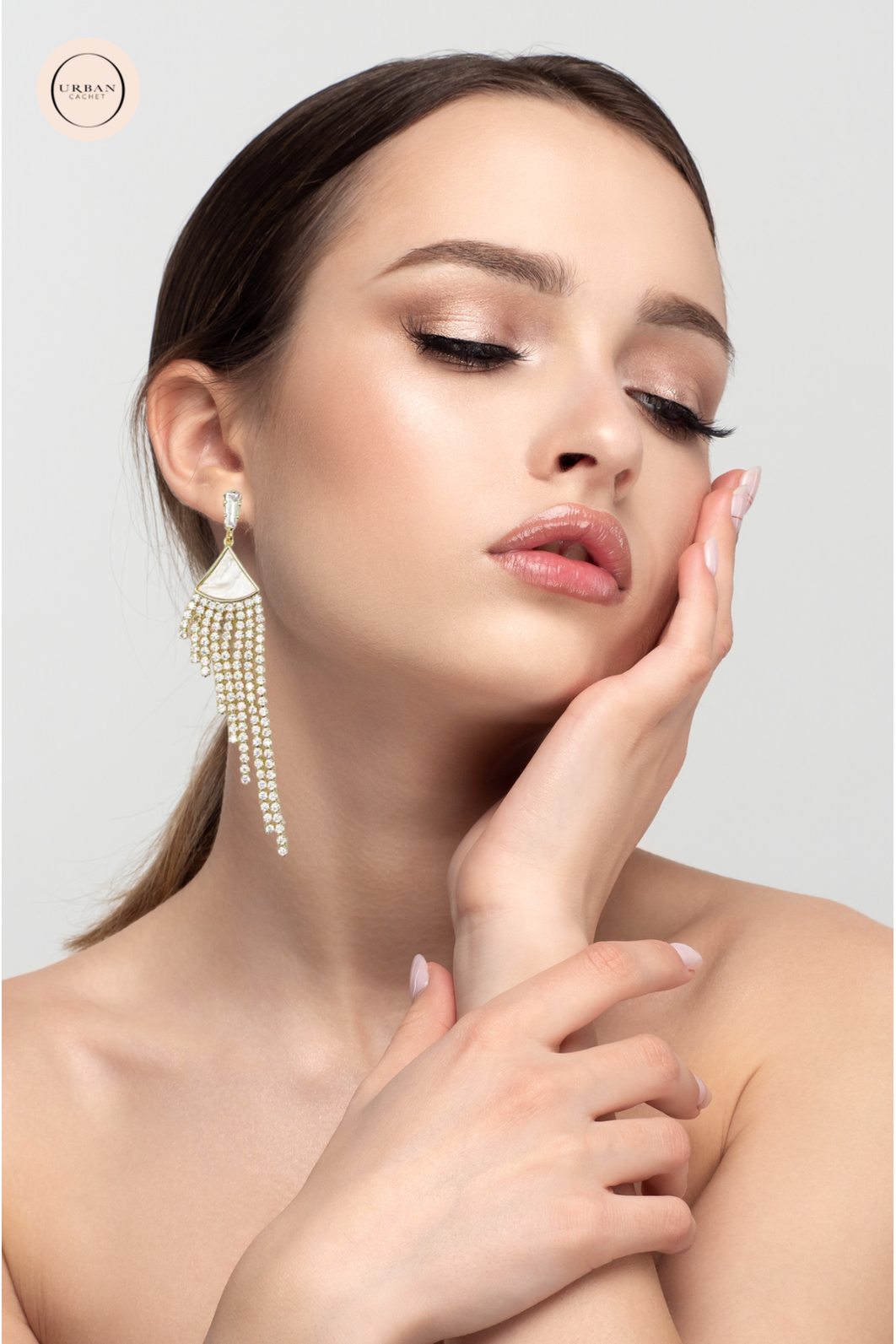 Chrysalini Jewellery CZ Pearl Long Earrings in Gold
