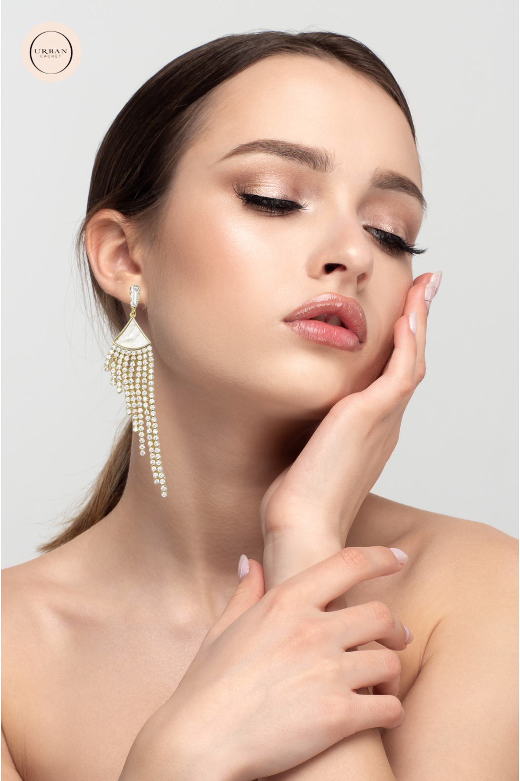 Chrysalini Jewellery CZ Pearl Long Earrings in Gold