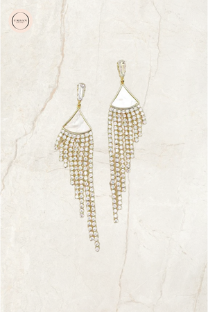 Chrysalini Jewellery CZ Pearl Long Earrings in Gold