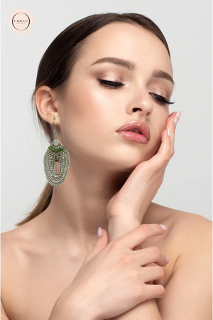 Chrysalini Jewellery Emerald and White Drop Earrings