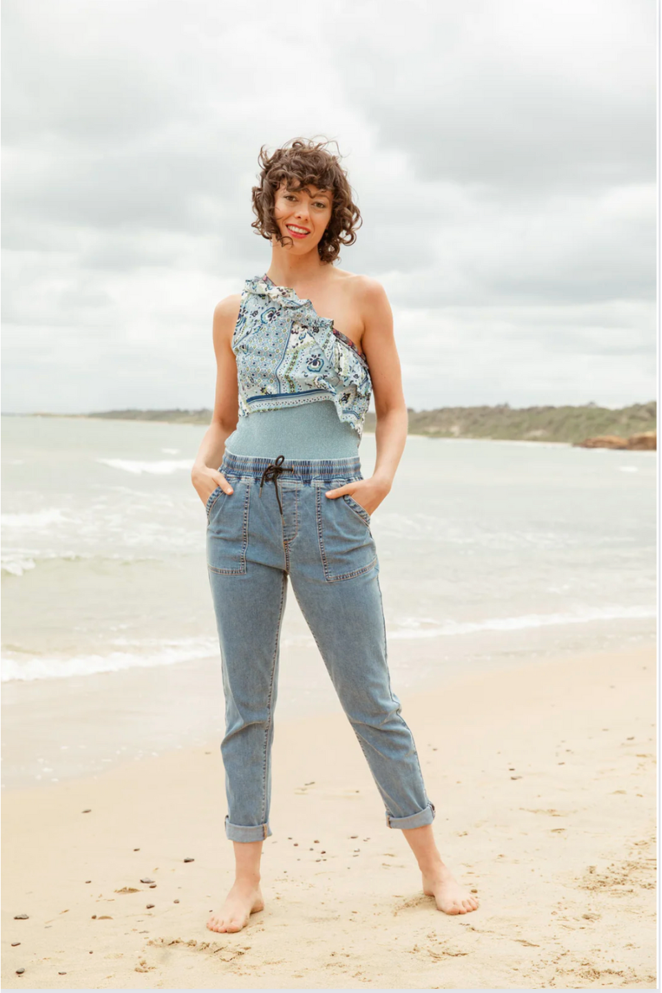 New London Pull On Hope Jogger Stretch Cotton in Light Wash Denim