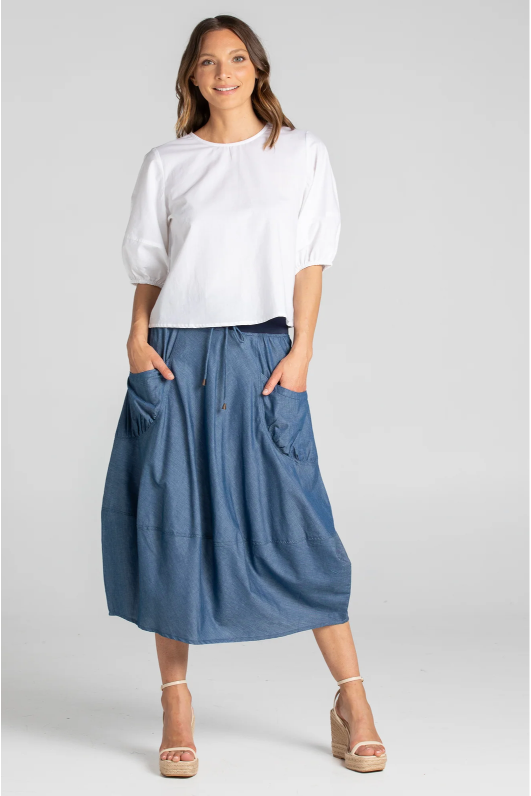 Boom Shankar Guru Skirt Basic in Blue Chambray