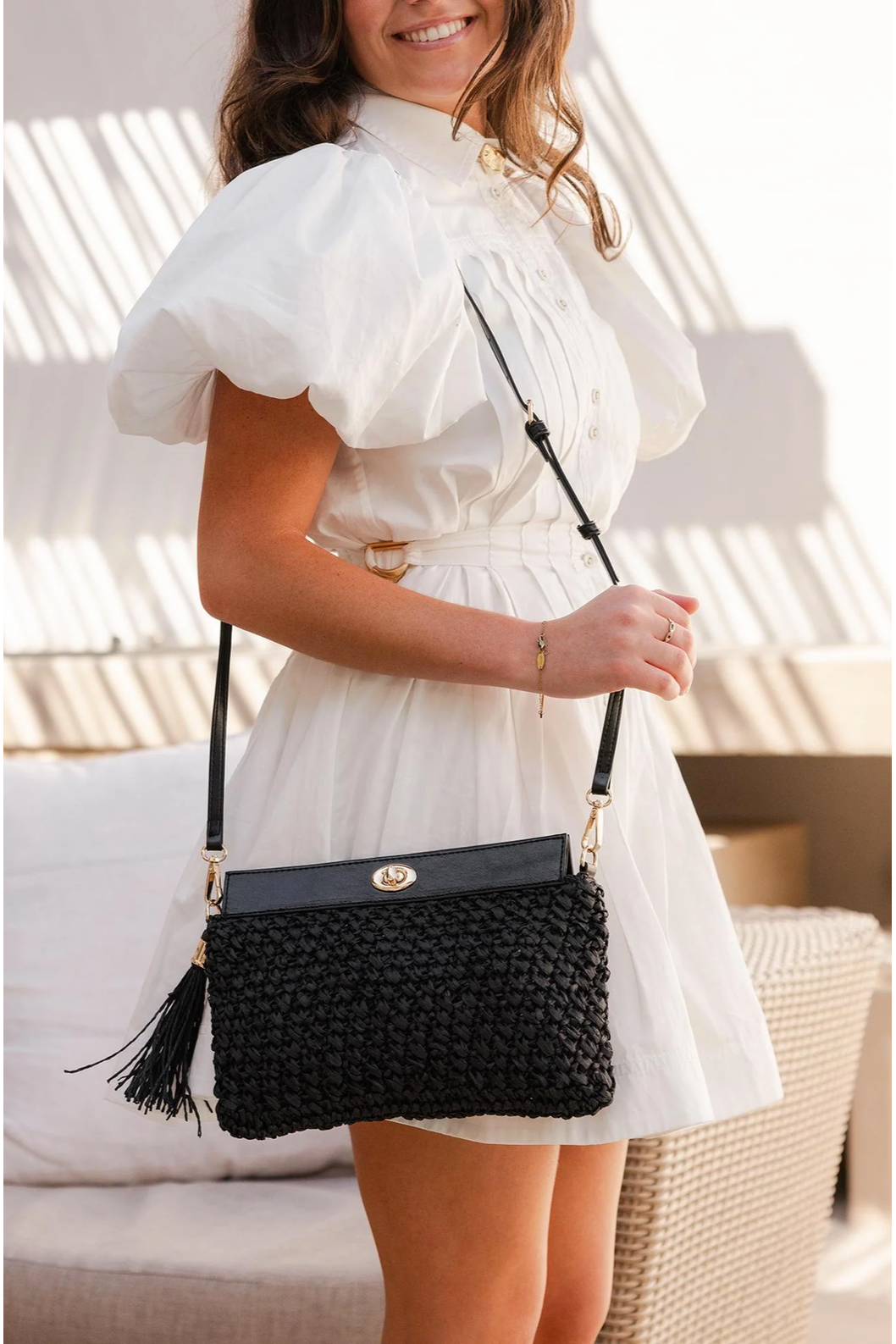 Louenhide Fern Raffia Clutch in Black Urban Cachet