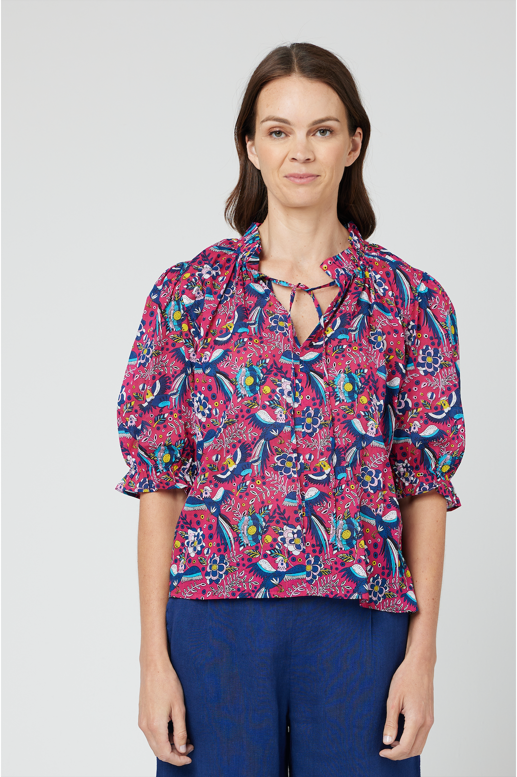 CAKE Tie Neck Blouse in Paradise