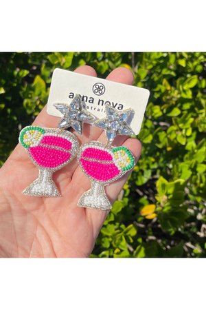 Anna Nova Australia Hand Beaded Earrings in Pink Cocktail with Stars