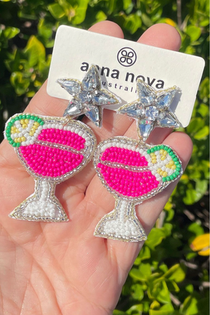 Anna Nova Australia Hand Beaded Earrings in Pink Cocktail with Stars