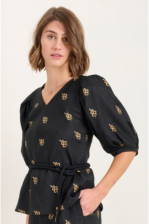 State Of Embrace Balloon Sleeve Top in Medusa Print