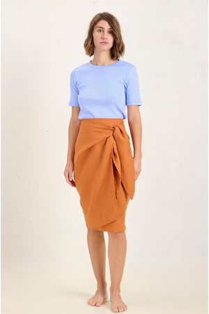 State Of Embrace Front Tie Skirt in Russet Linen