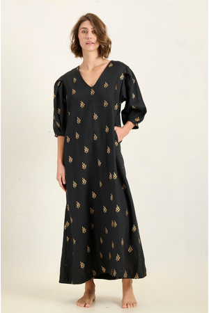 State Of Embrace Medusa Balloon Sleeve Maxi Dress in Onyx