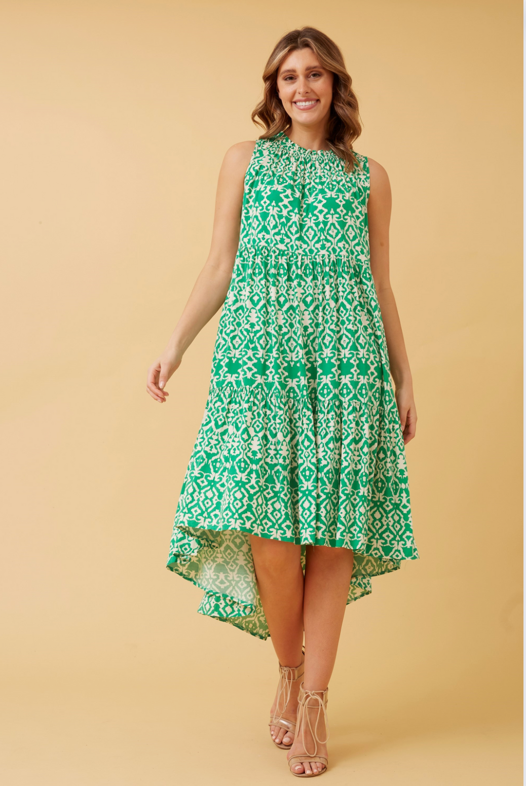Caroline Morgan Sleeveless Viscose Print Dress in Apple Green