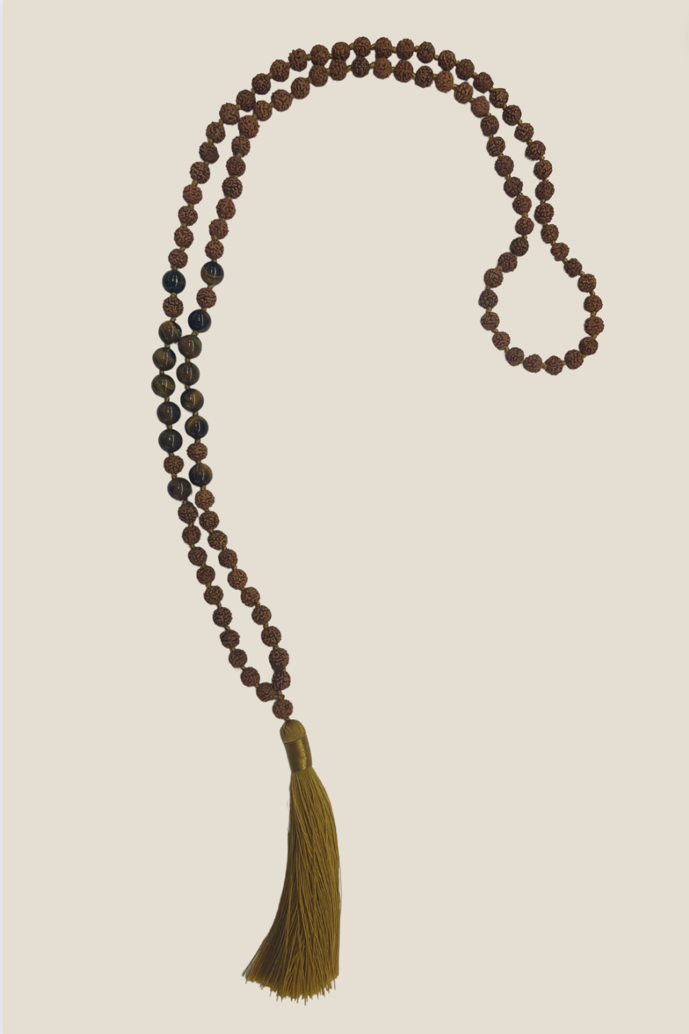 Urban Cachet Accessories Rudraksha Seed and Agate Necklace with Mustard Tassel #3