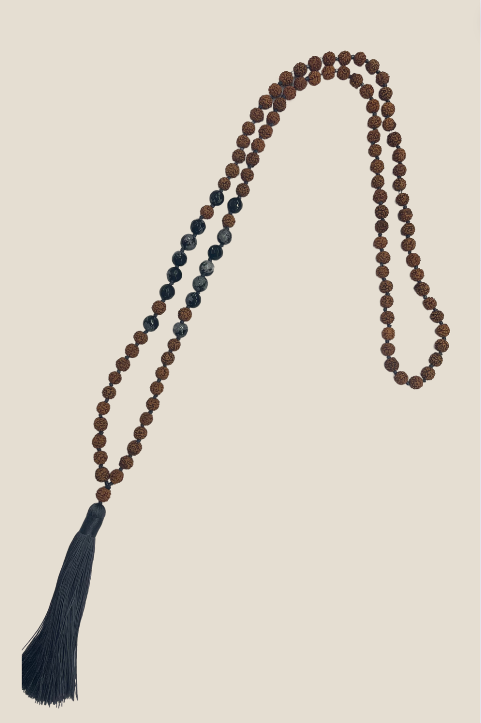Urban Cachet Accessories Rudraksha Seed and Agate Necklace with Grey Tassel #3