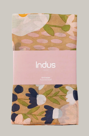 Indus Echinacea Silk Scarf in Caramel