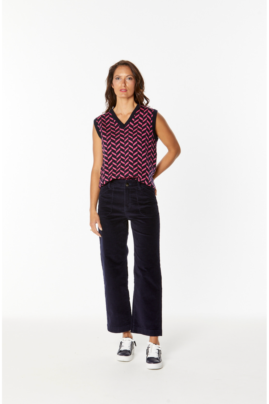 New London Jeans Penrith Loose Leg Ankle Grazer Cord Jean in Navy