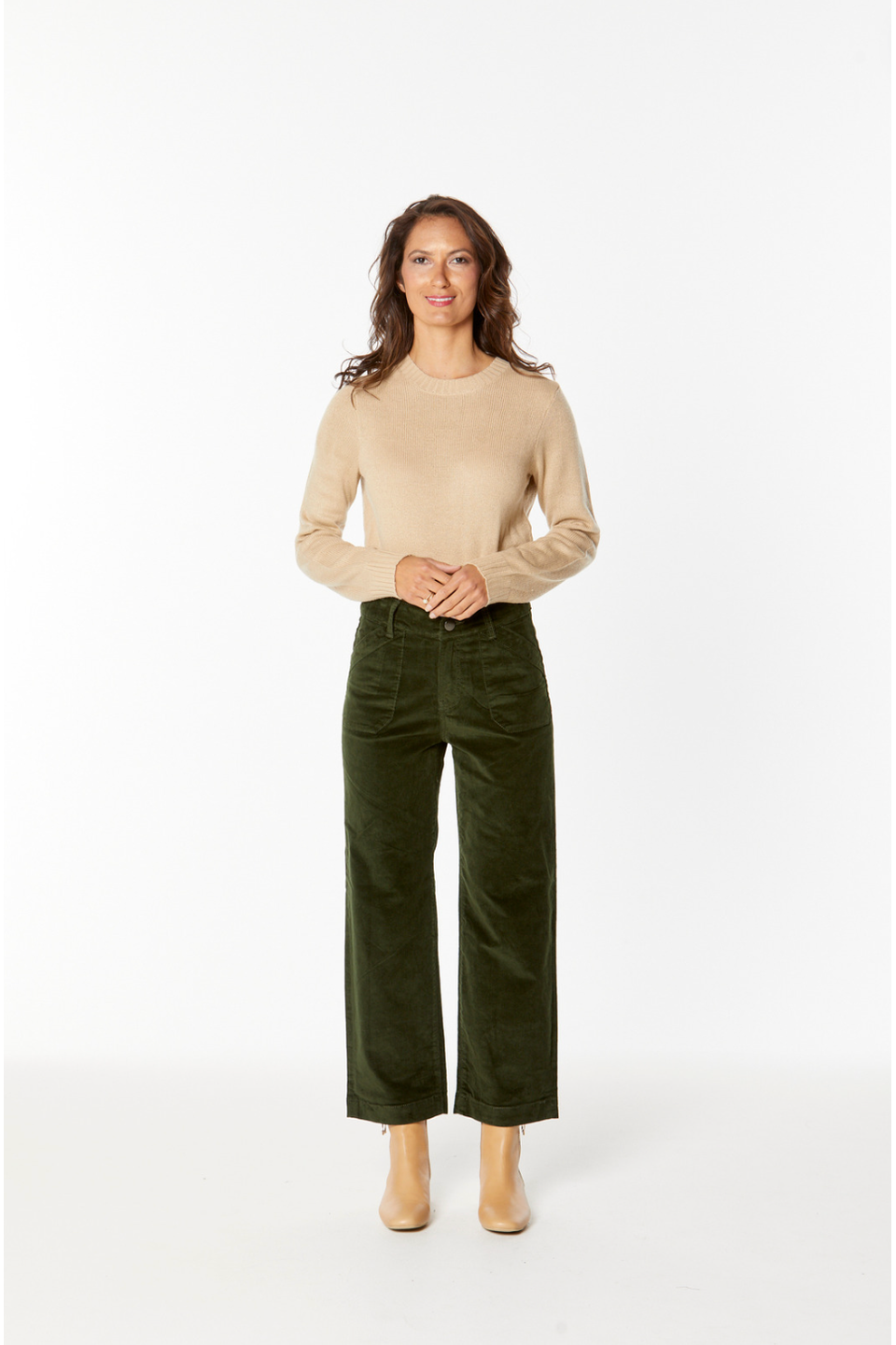 New London Jeans Penrith Loose Leg Ankle Grazer Cord Jean in Olive