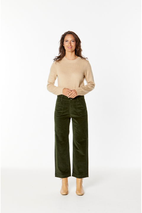 New London Jeans Penrith Loose Leg Ankle Grazer Cord Jean in Olive