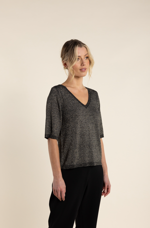 Two-T's Clothing Lurex Top in Black