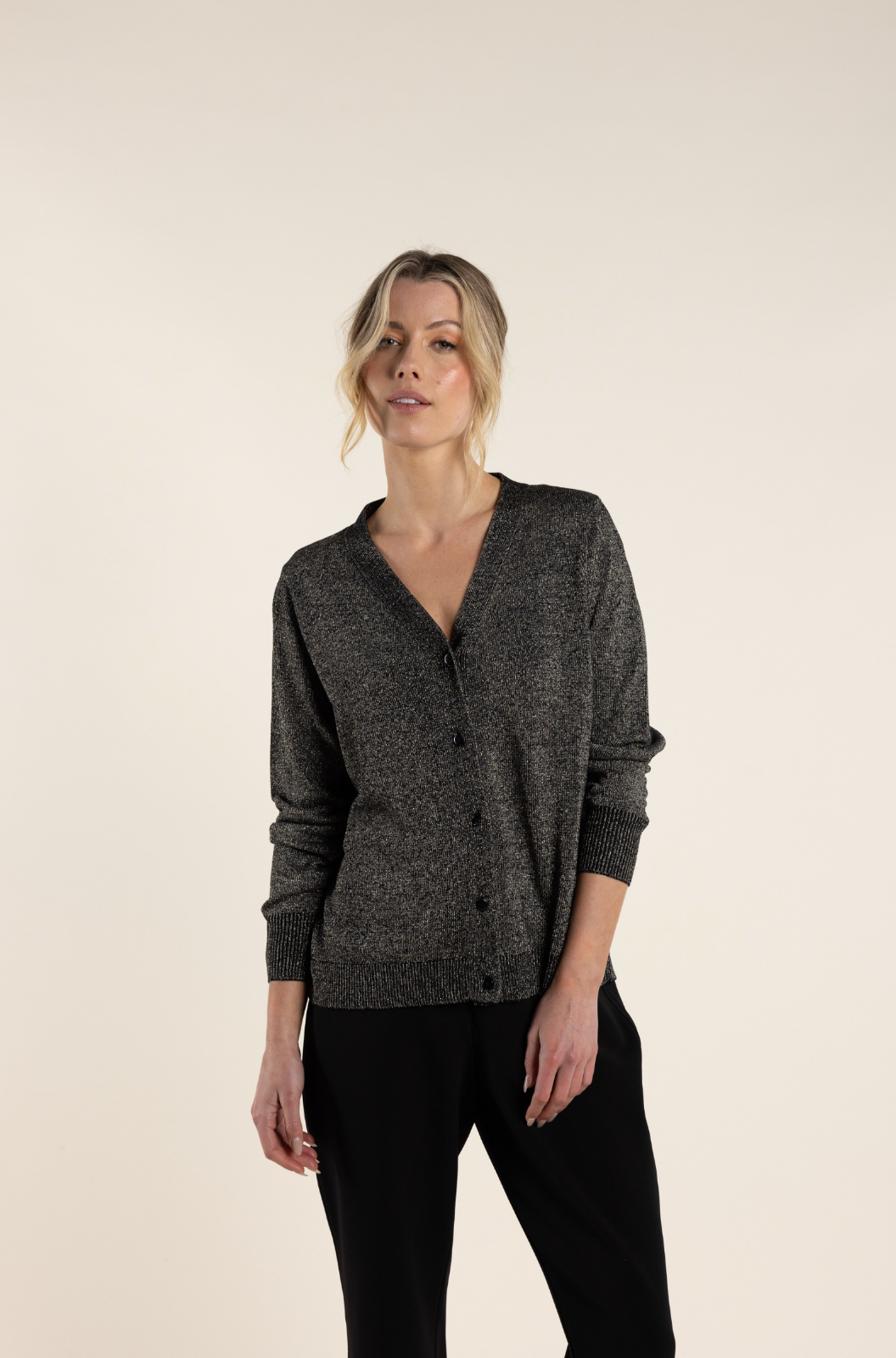 Two-T's Clothing Lurex Cardigan in Black