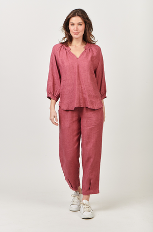 Naturals by O & J Ruched V Neckline Long Sleeve in Rhubarb