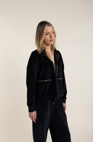 Two-T's Clothing Velour Zip Jacket in Black