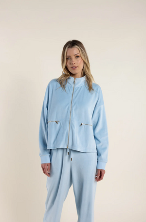 Two-T's Clothing Velour Zip Jacket in Ice Blue