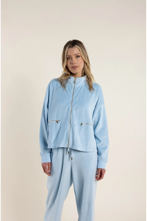 Two-T's Clothing Velour Zip Jacket in Ice Blue