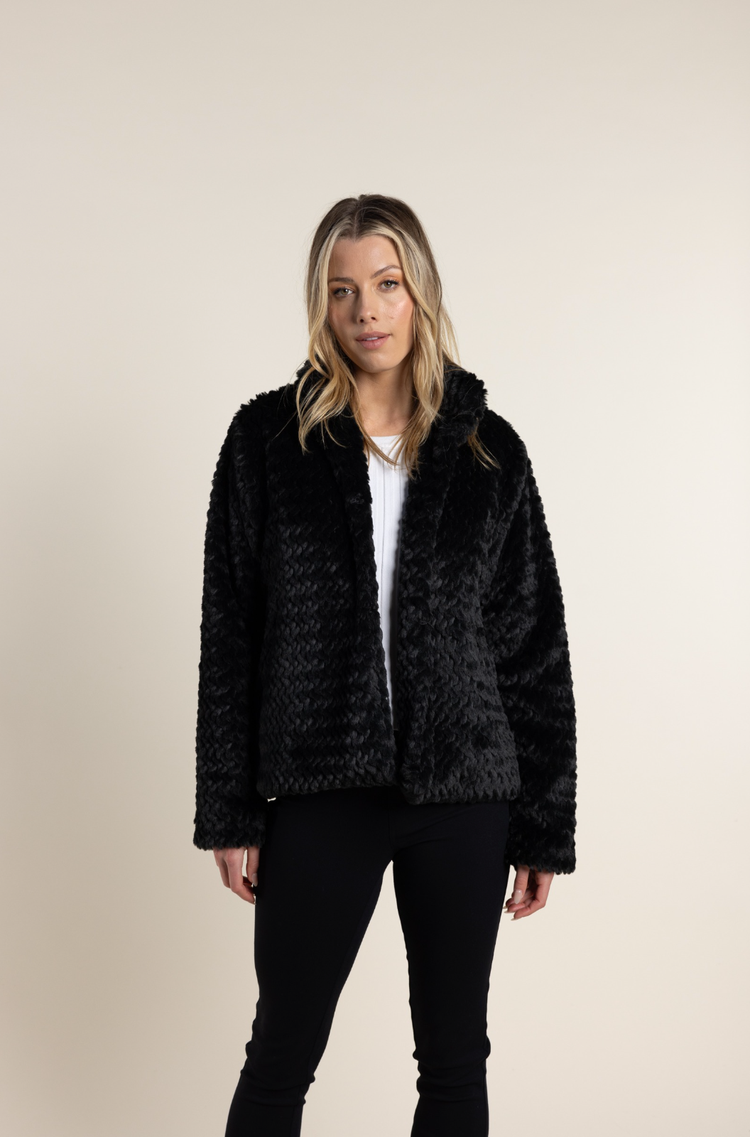 Two-T's Clothing Texture Fur Jacket in Black