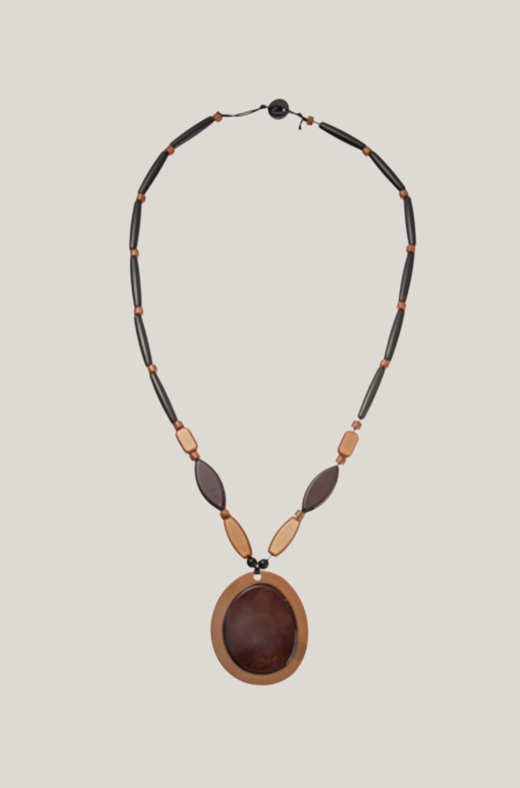 Blue Scarab Sia Necklace in Browns and Black bead with Circle Drop