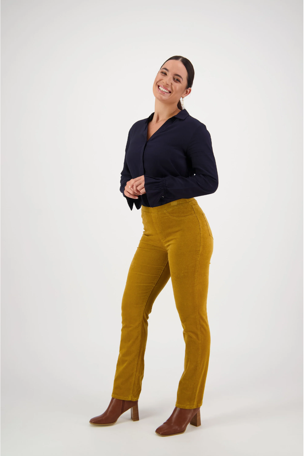 Vassalli Slim Leg Full Length Pin Cord Pull On in Mustard BESTSELLERS