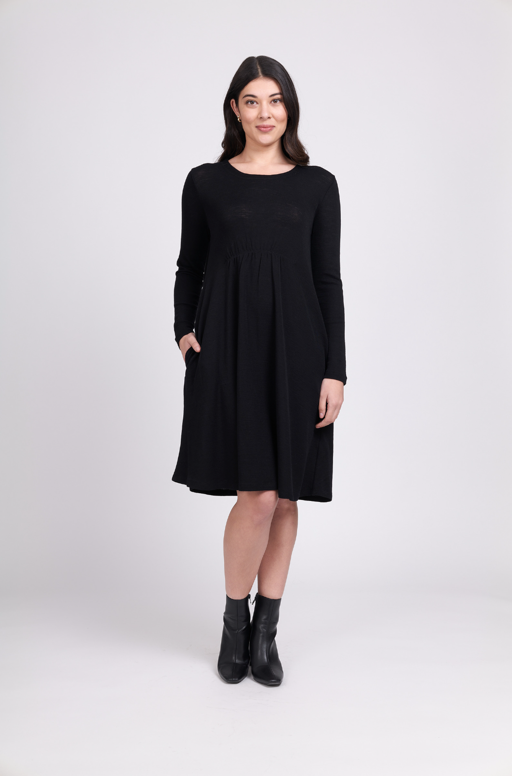 Foil Leia Dress in Black Merino Wool