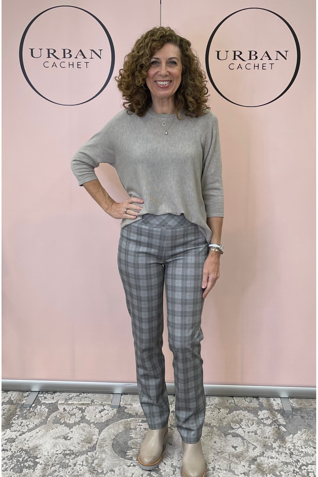 Two-T's Clothing Check Pull on Pant in Clove