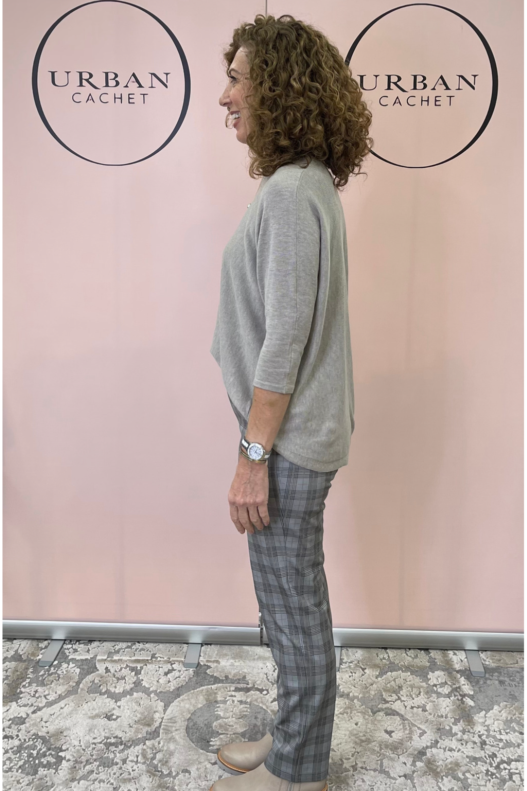 Two-T's Clothing Check Pull on Pant in Clove