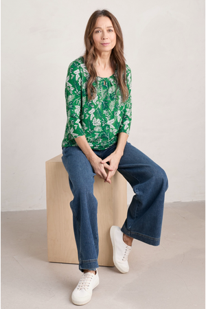 Seasalt Appletree 3/4 Sleeve Top in Fern Sprig Island