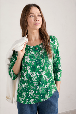 Seasalt Appletree 3/4 Sleeve Top in Fern Sprig Island